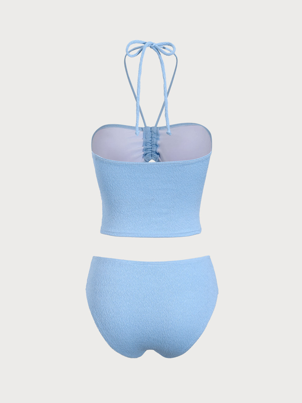 Blue Halter Ruched Cutout Tankini Swimsuit