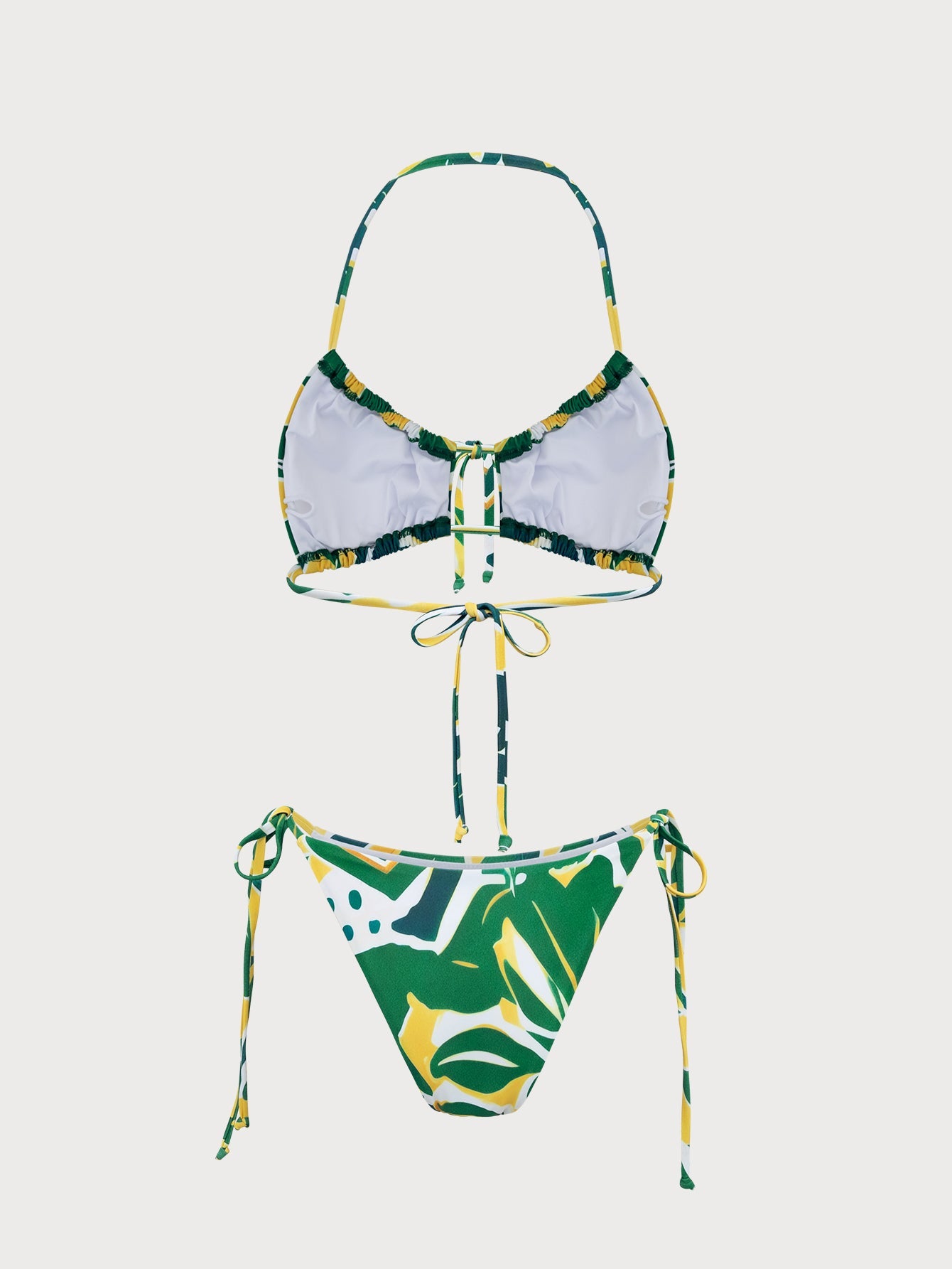 Green Tropical Print Bikini Set