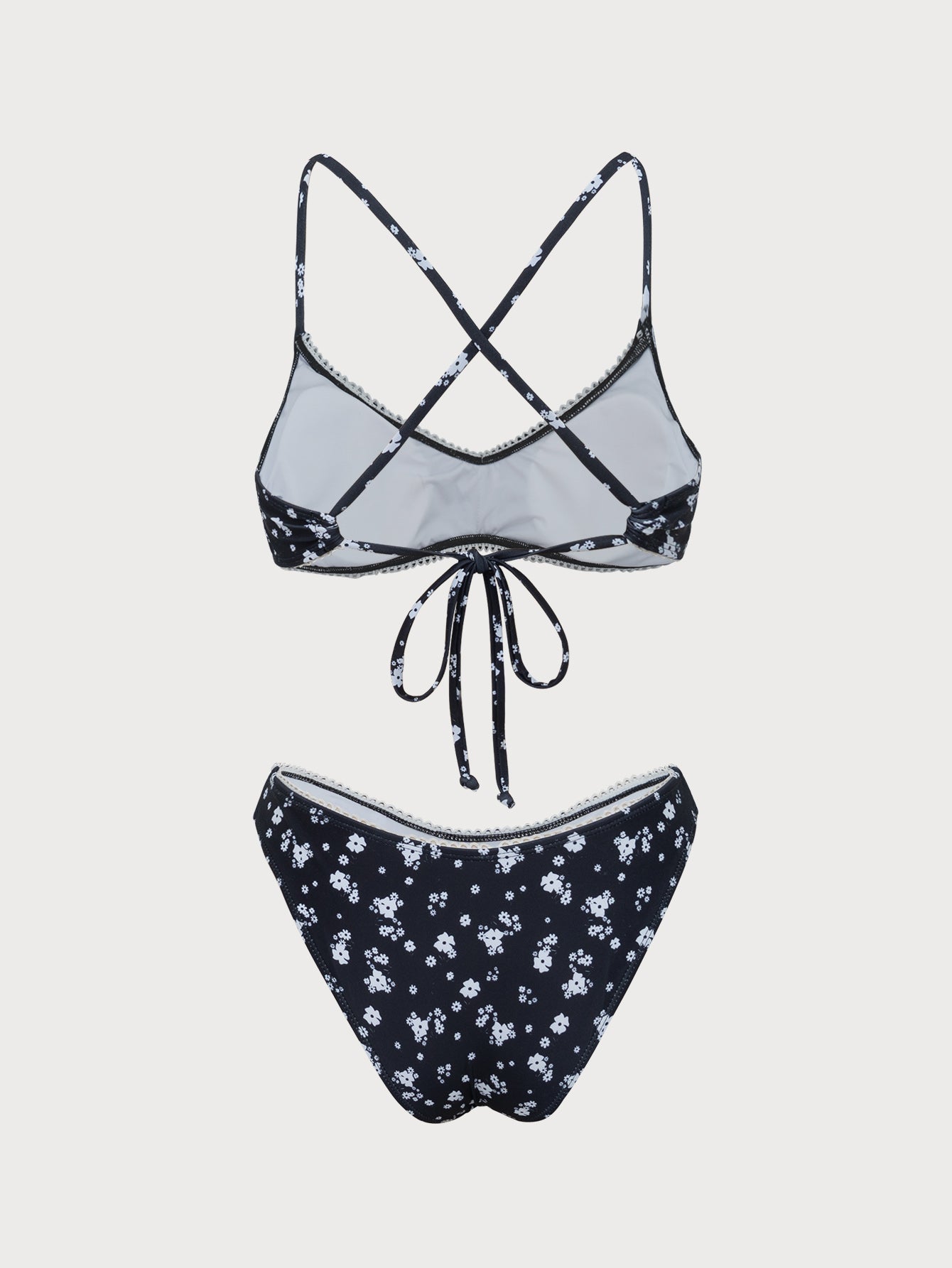 Black Print Contrast X Cross Bikini Set