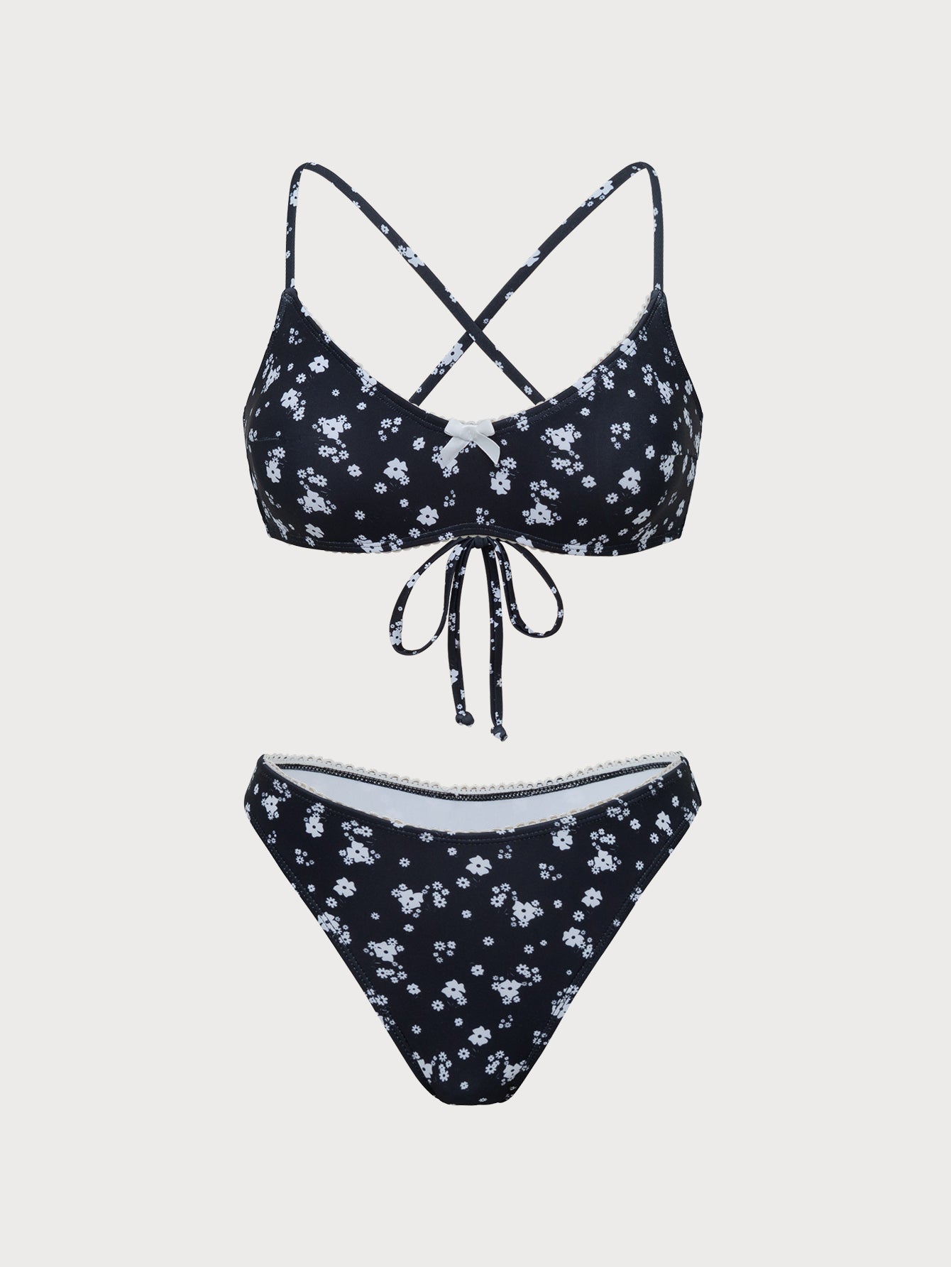 Black Print Contrast X Cross Bikini Set