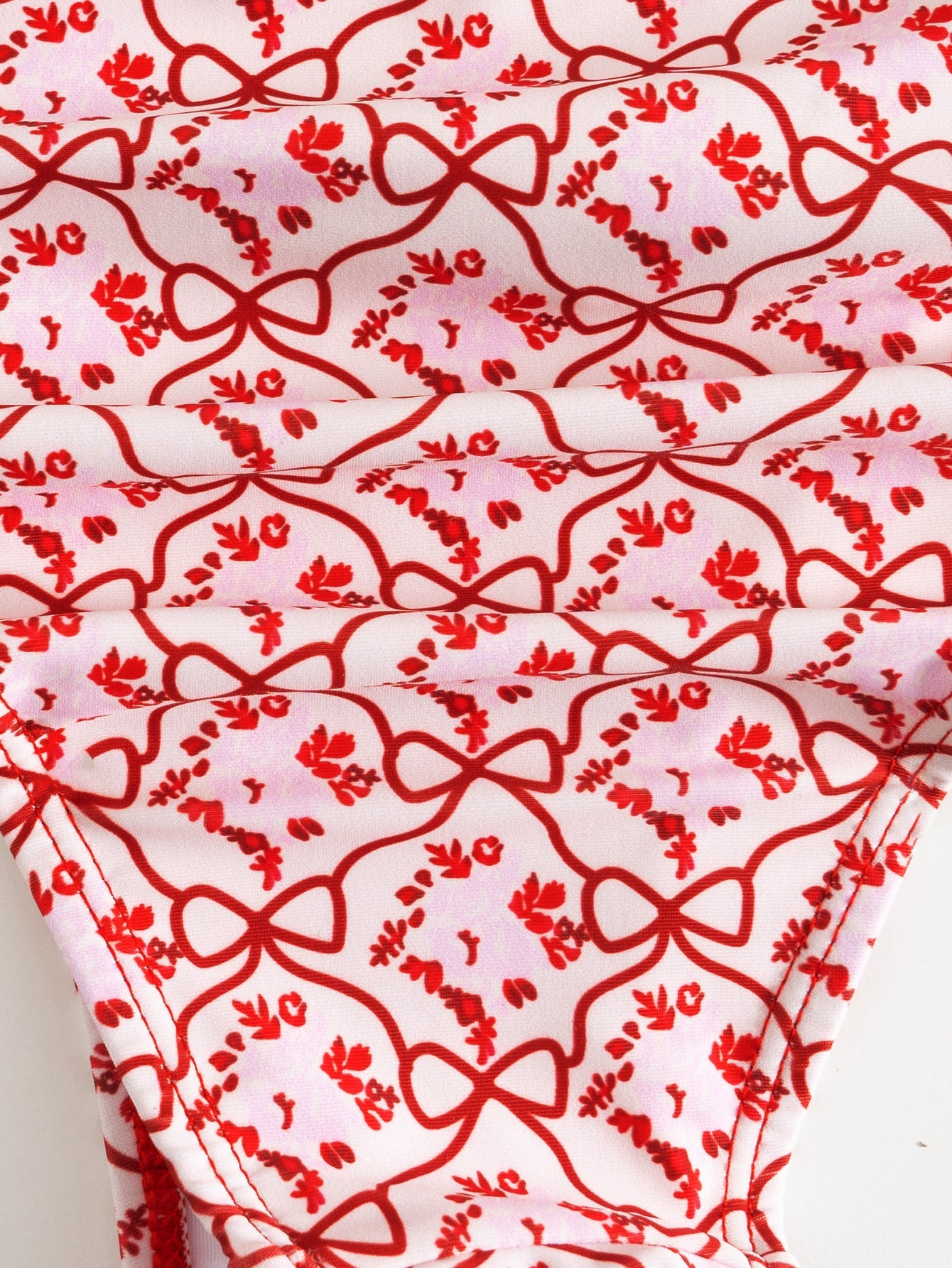 Red Hollow Print Bikini Set