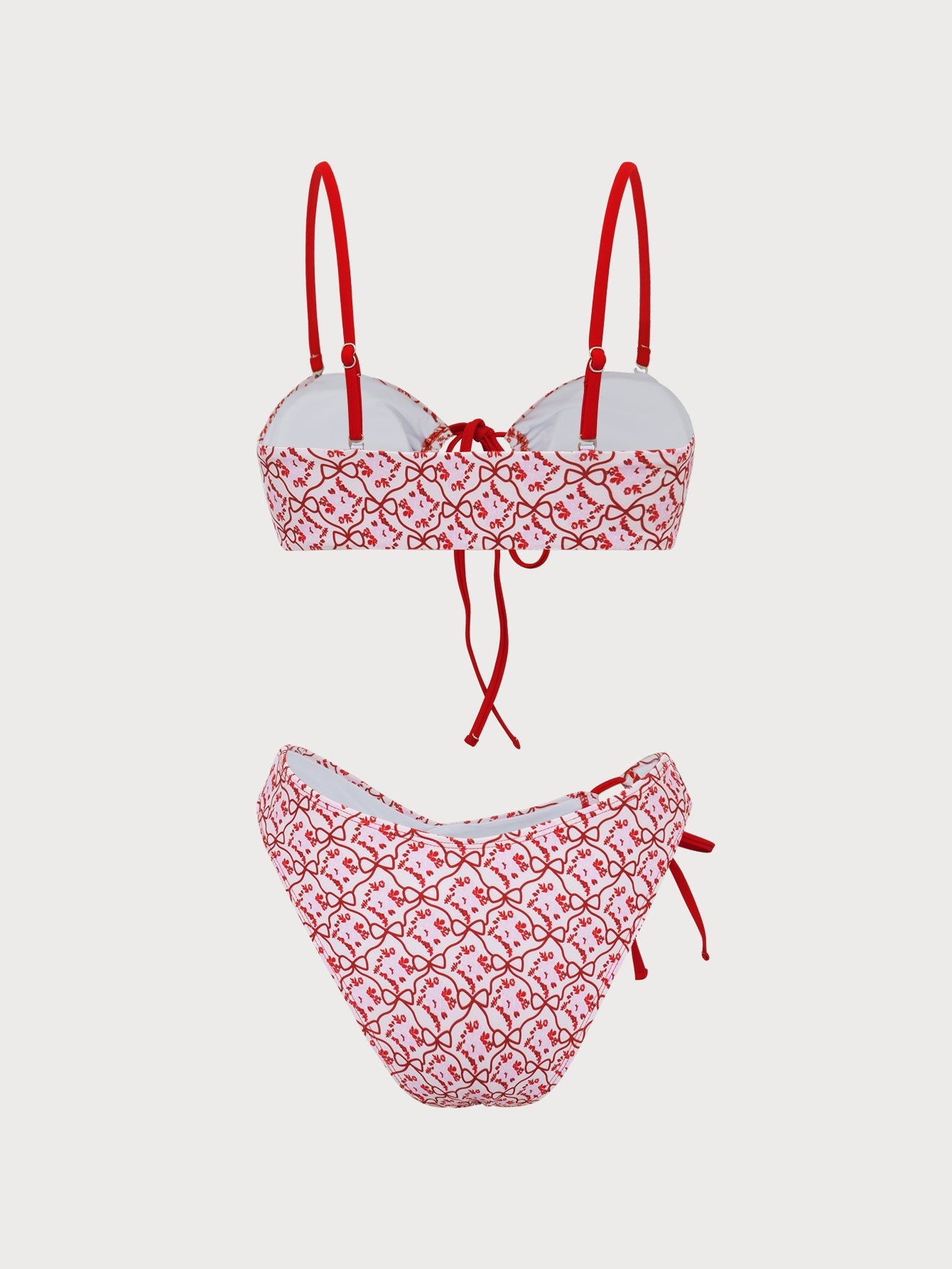 Red Hollow Print Bikini Set