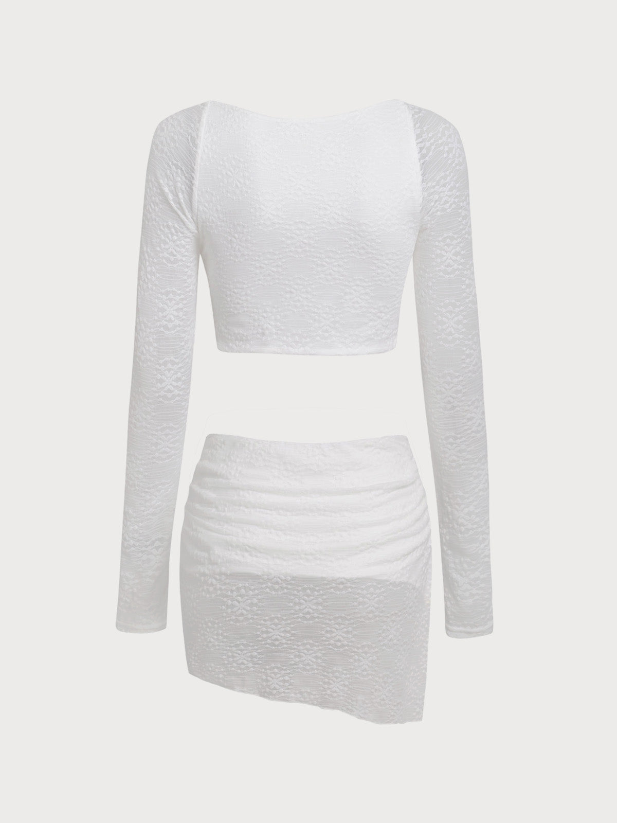 White Lace Long Sleeve Short Skirt Two-piece Set