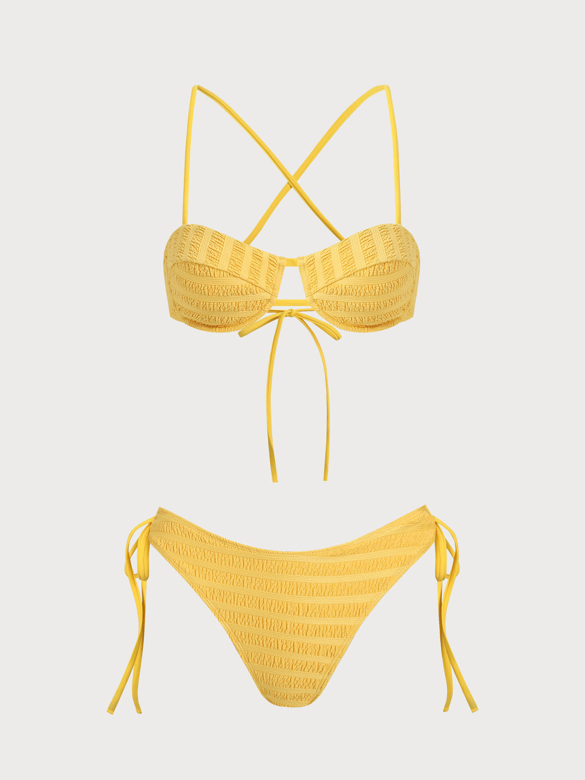 Yellow Ruched Underwire Bikini Set