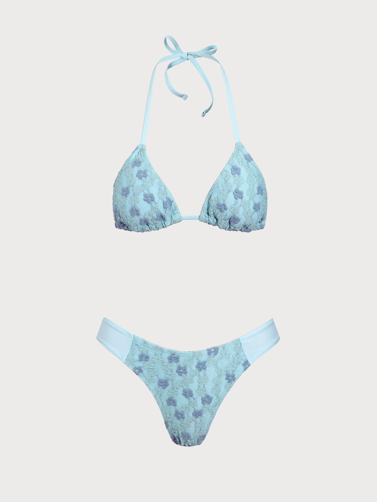 Blue Two-Tone Floral 3-Piece Tankini Swimsuit