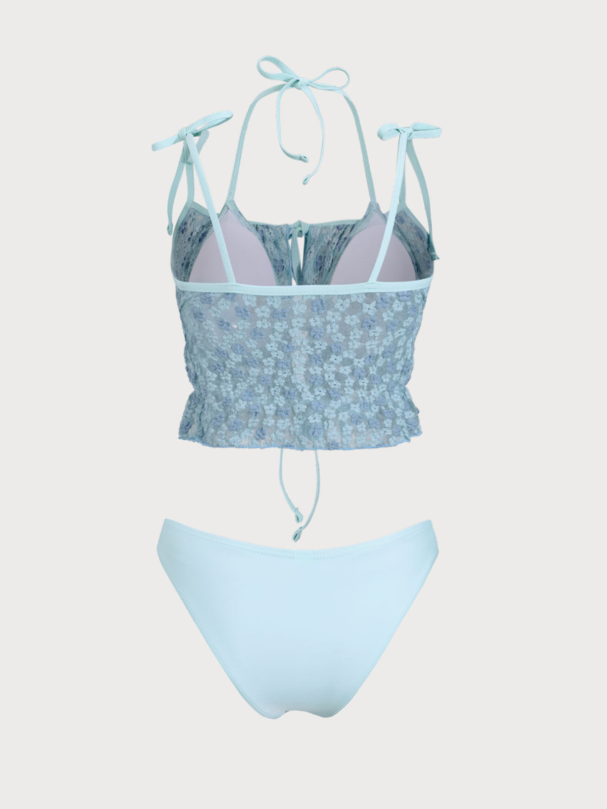 Blue Two-Tone Floral 3-Piece Tankini Swimsuit