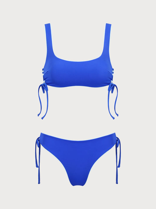 Blue Reversible Tie Bikini Set