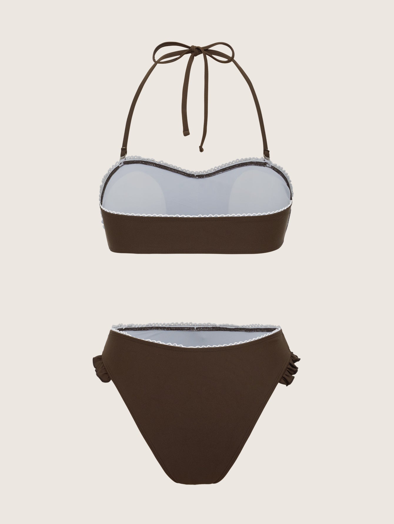 Brown Ruched Halter Bikini Set