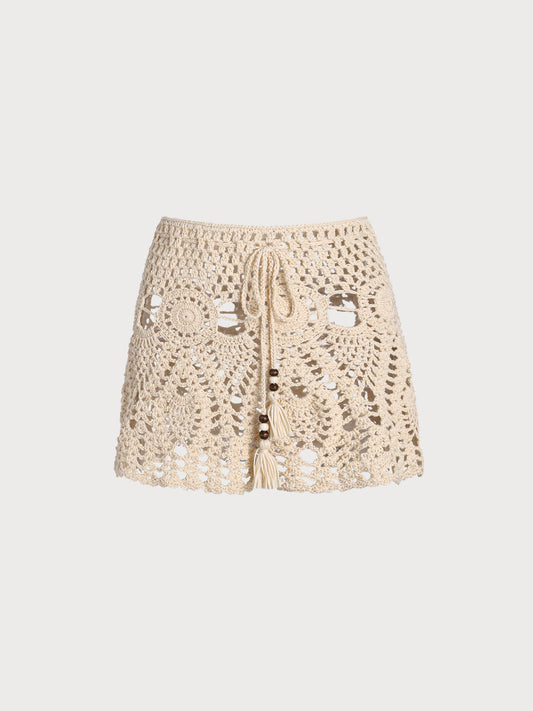 Beige Acrylic Knit Crochet Shorts