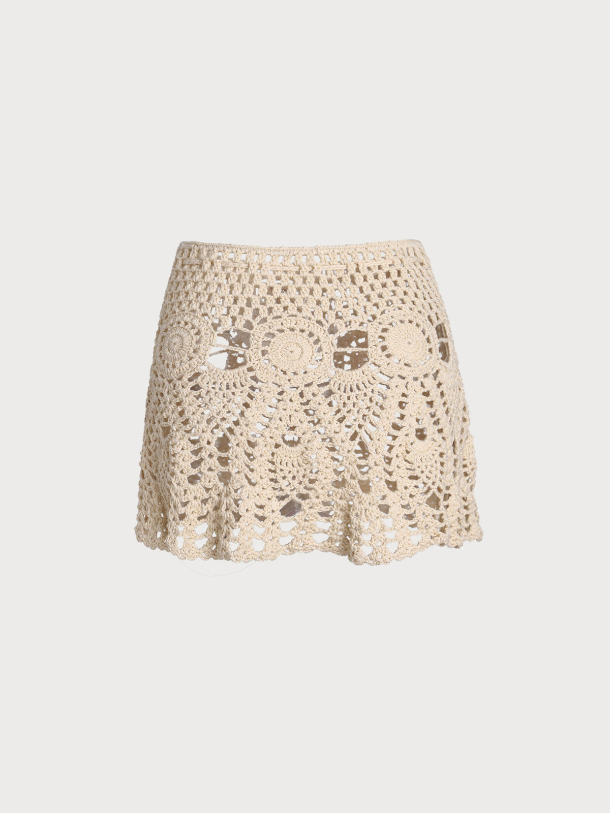 Beige Acrylic Knit Crochet Shorts
