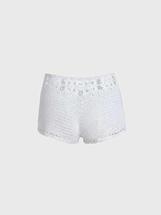 White Acrylic Knit Hollow Shorts