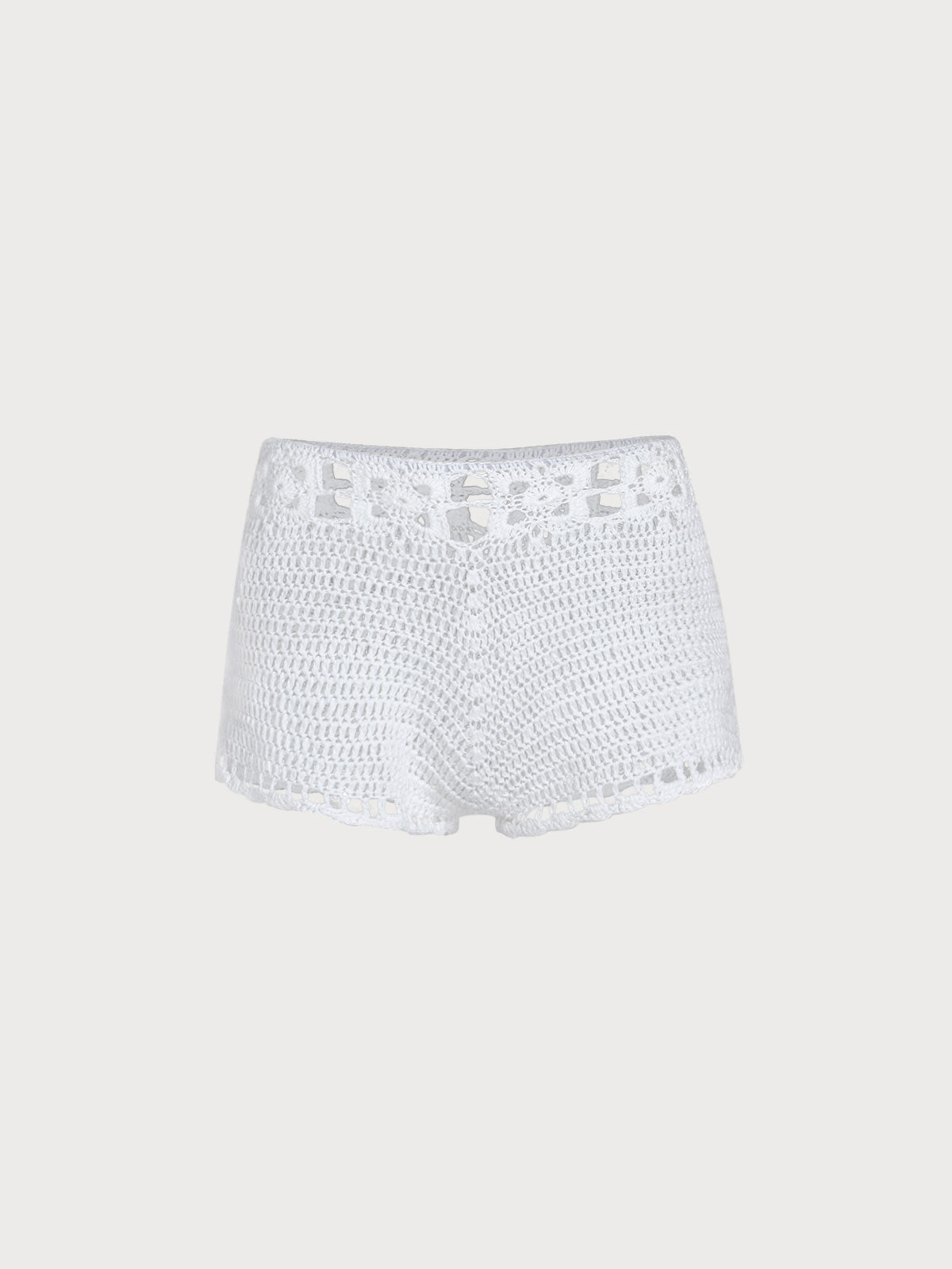 White Acrylic Knit Hollow Shorts