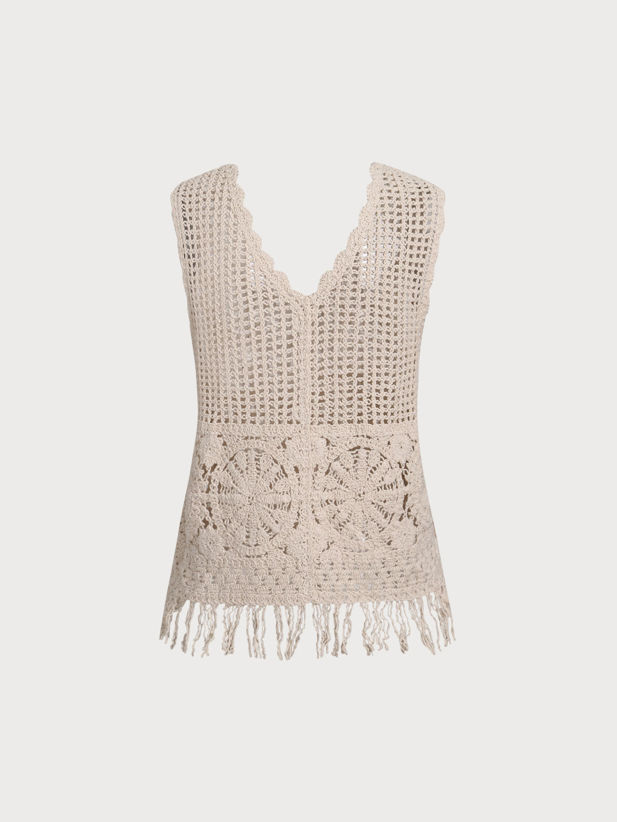 Apricot Crochet Net Button Vest Blouse