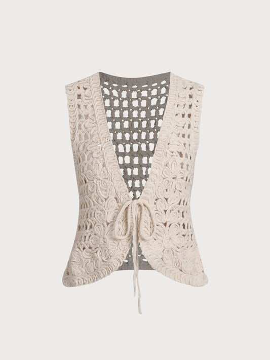 Apricot Crochet Net Tie Front Vest Blouse
