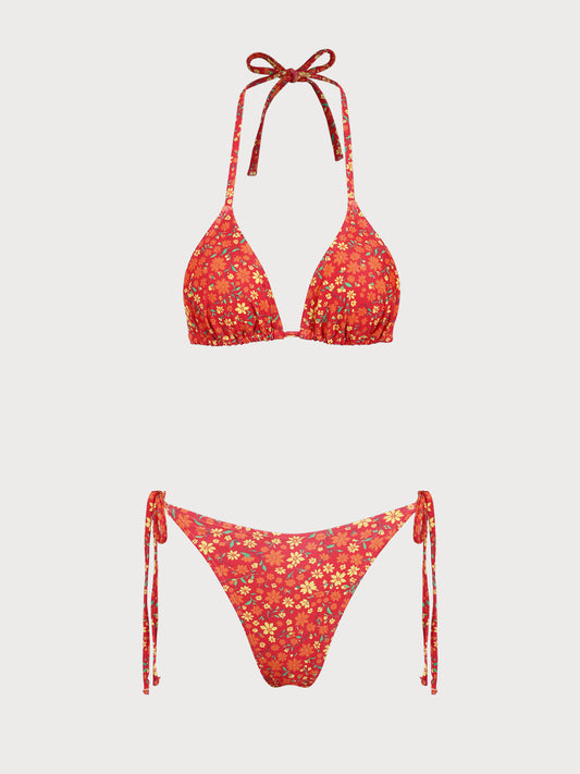 Orange Colorful Floral Bikini Set