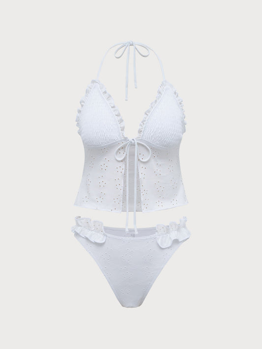 White Ruffled Tankini Swimsuit
