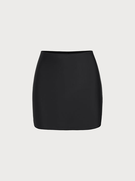 Black Nylon Casual Miniskirt Blouse