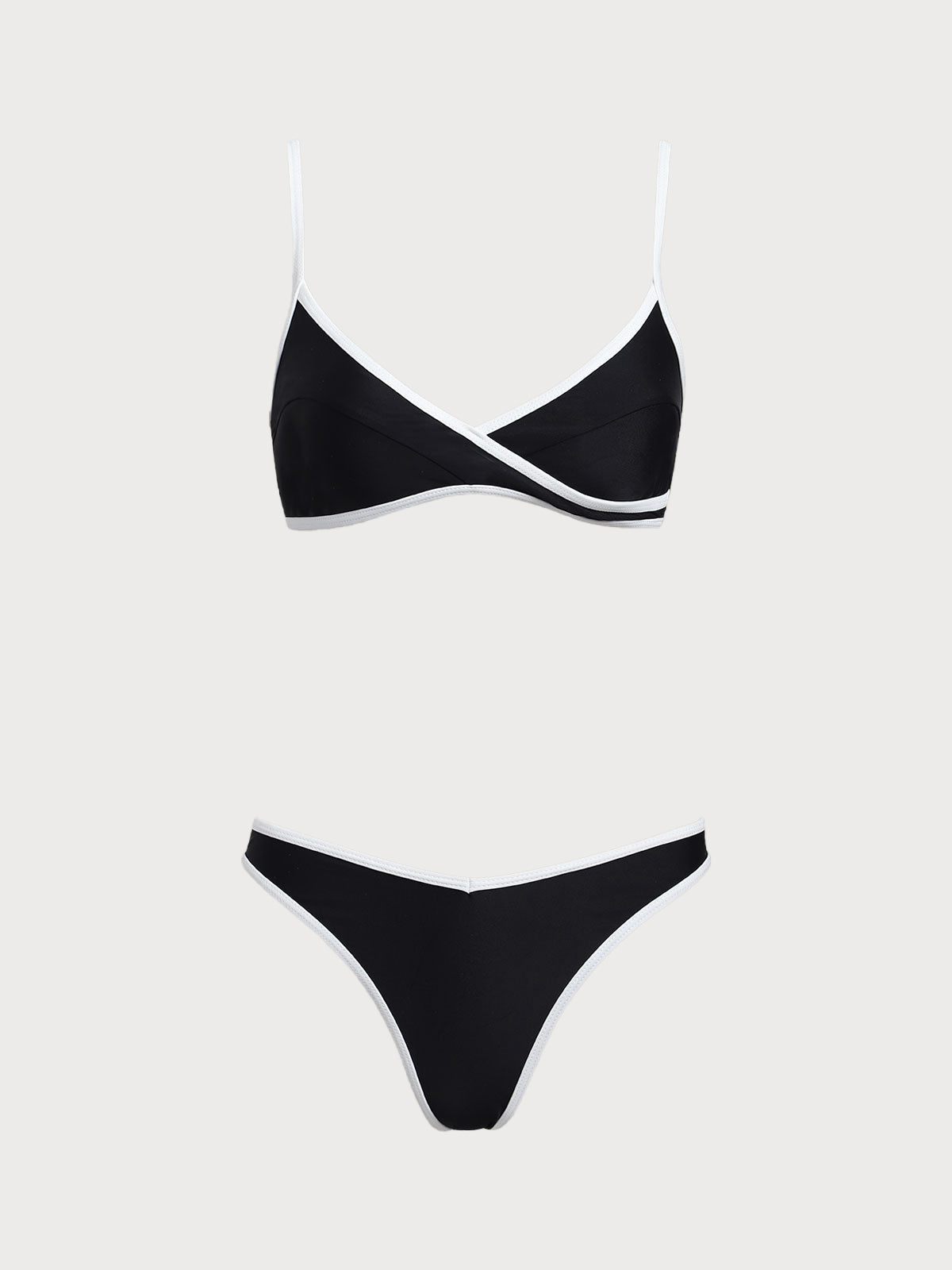 Black Contrasting And White Crossover Bikini Set
