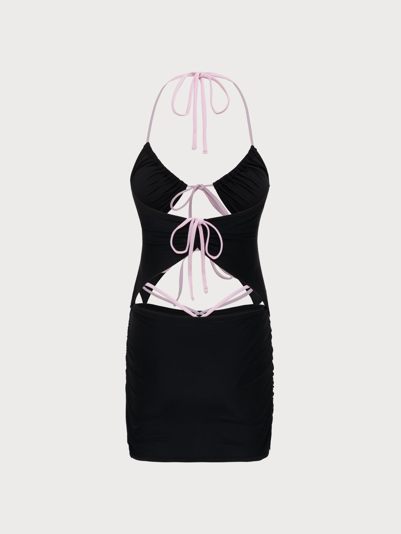 Black Contrast Color Skirt Tankini Swimsuit