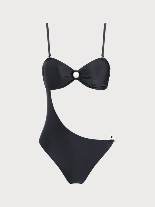 Black Pearl Embellished One-Piece Swimsuit