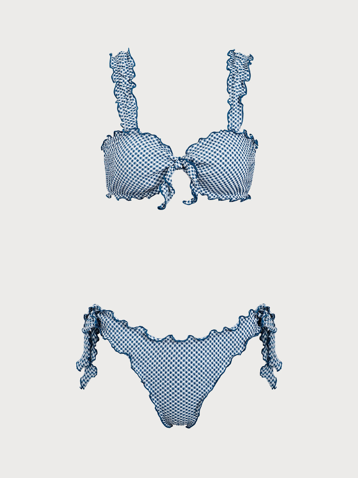 Blue Plaid Twist Bikini Set
