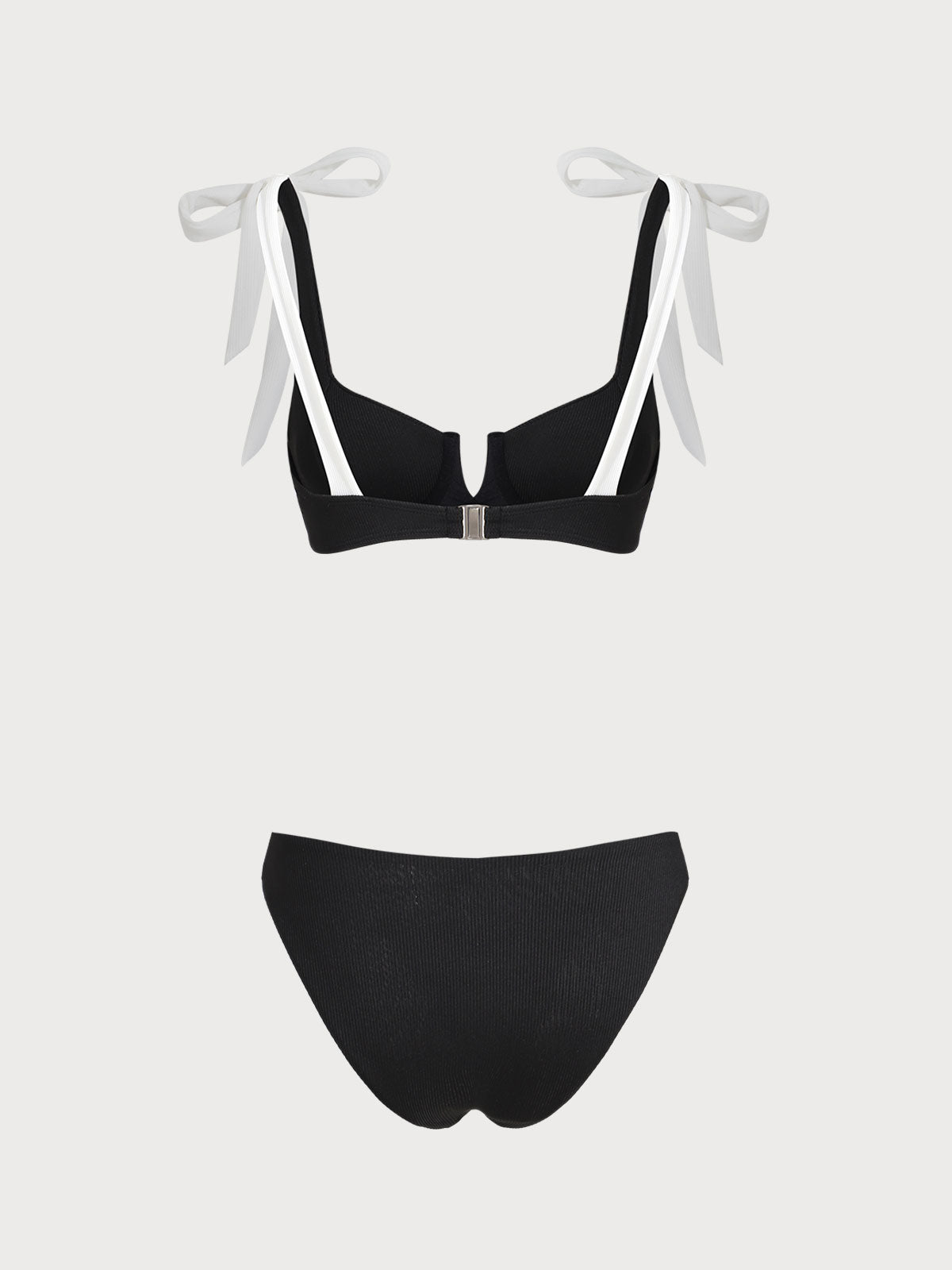 Black Contrast Bowknot V-Notch Bikini Set
