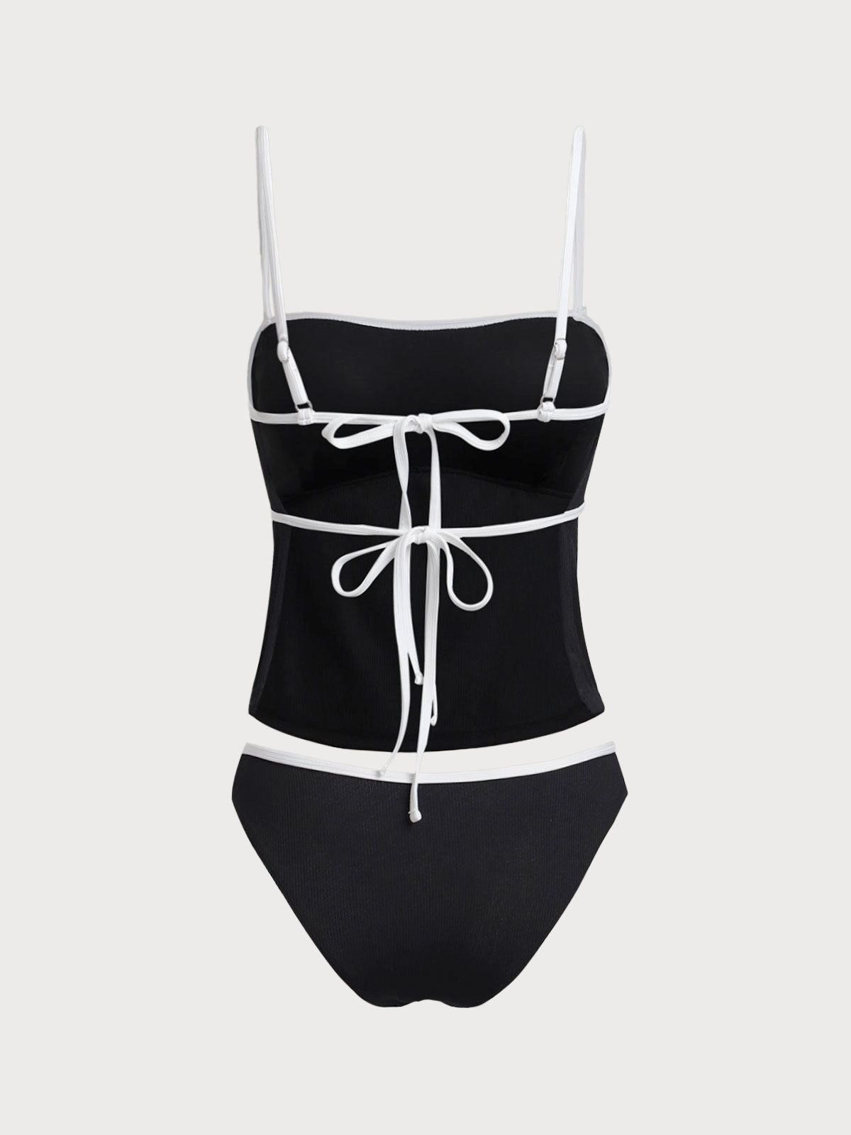 Black Contrast Color Backless Tankini Swimsuit