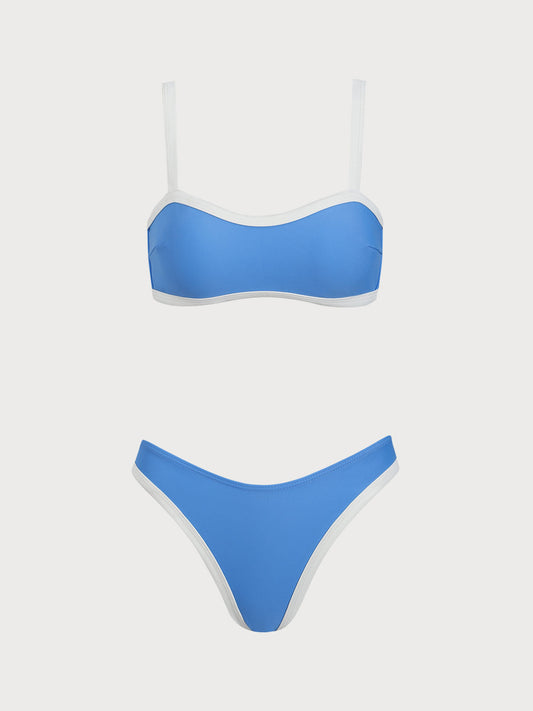 Blue Contrast Color Bikini Set