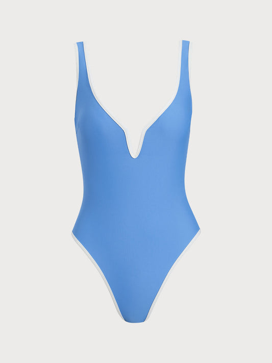 Contrast Edge Deep V One-Piece Swimsuit