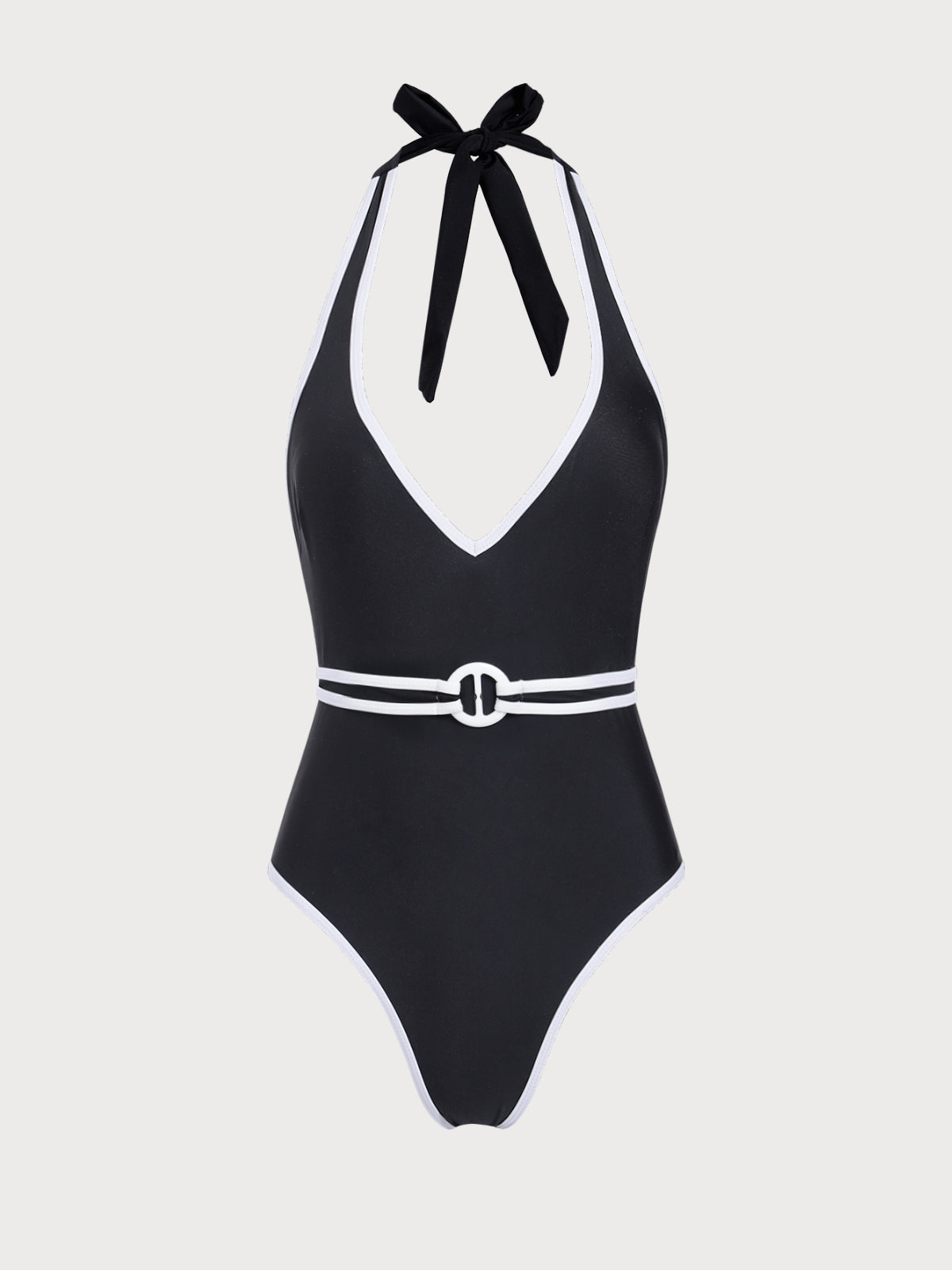 Black Contrast V-Neck One-Piece Swimsuit