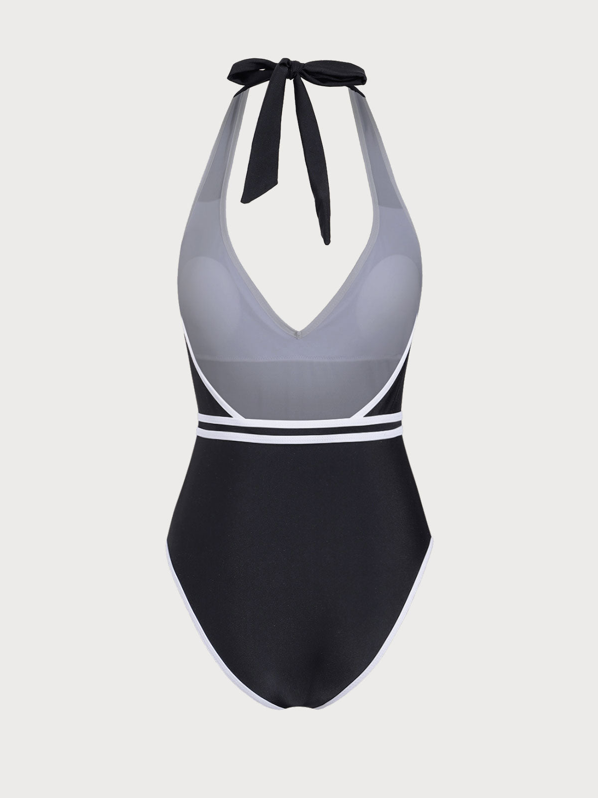 Black Contrast V-Neck One-Piece Swimsuit