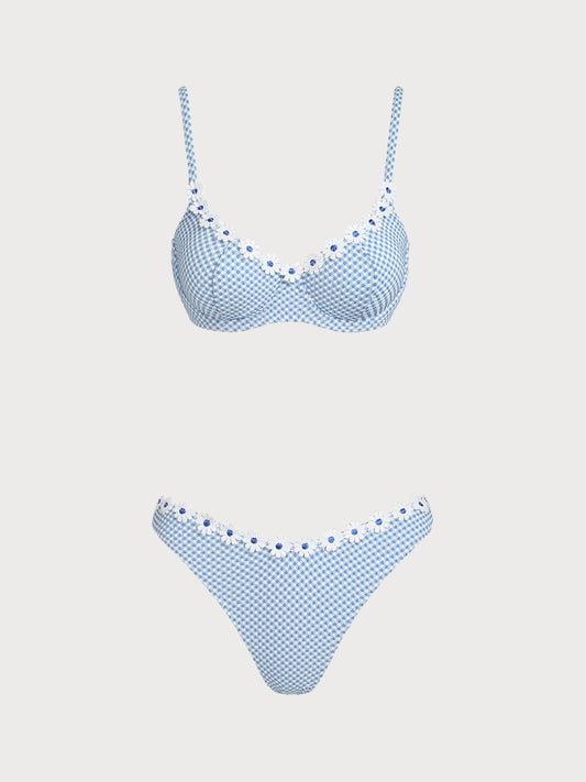 Blue Flower Decorated Bikini Set