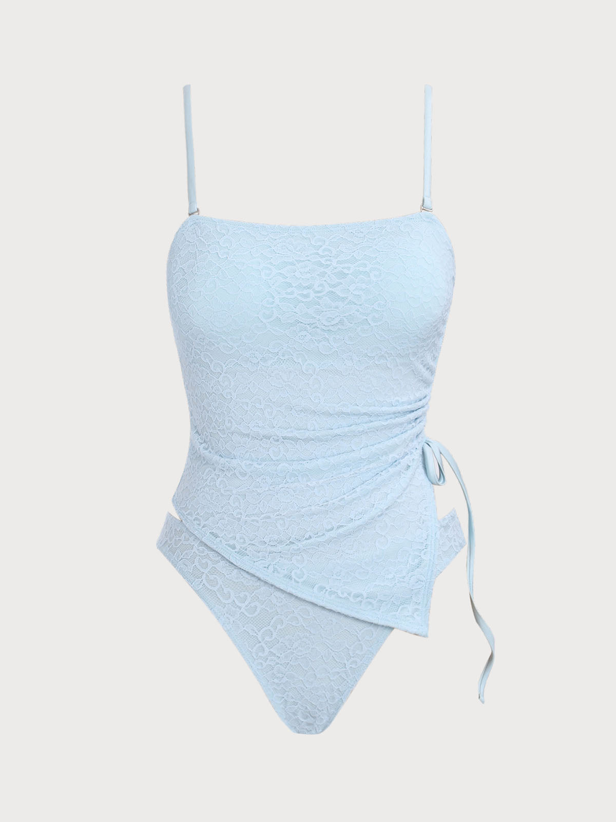 Blue Side Ruched Lace Tankini Swimsuit