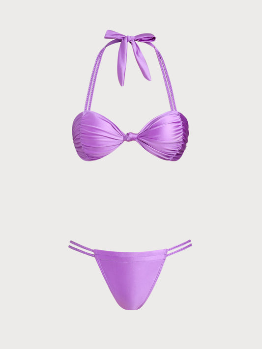 Purple Woven Suspender Bikini Set