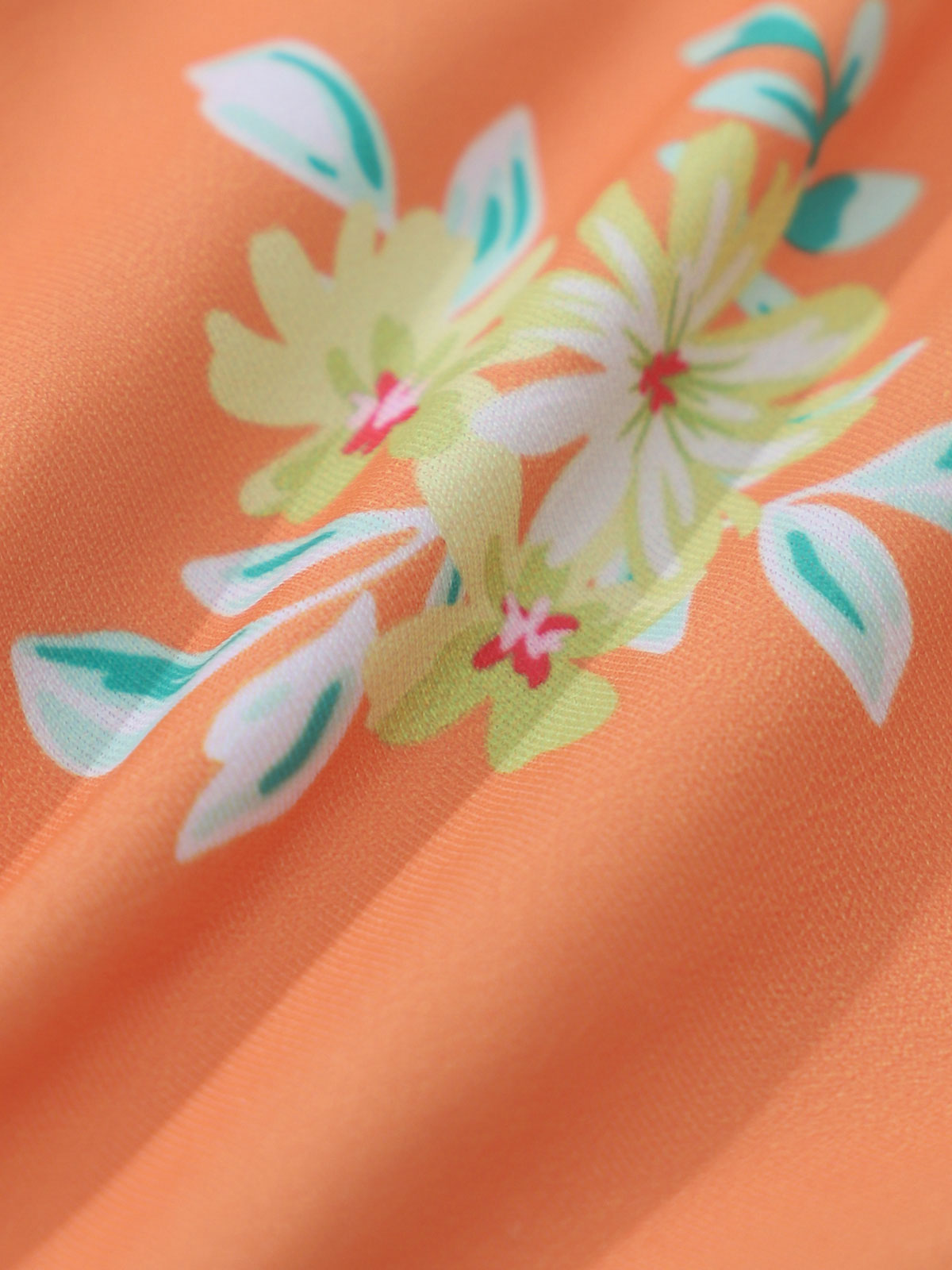 Orange Contrast Floral Plaid Print Bikini Set
