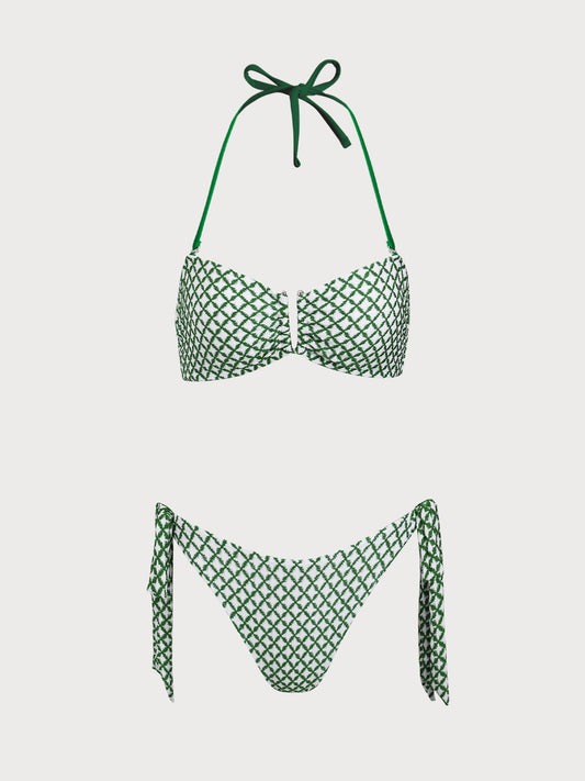 Green Diamond Contrast Bikini Set