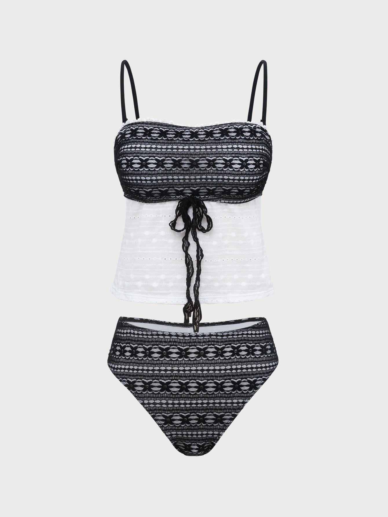 Black Contrast Backless Tankini Swimsuit