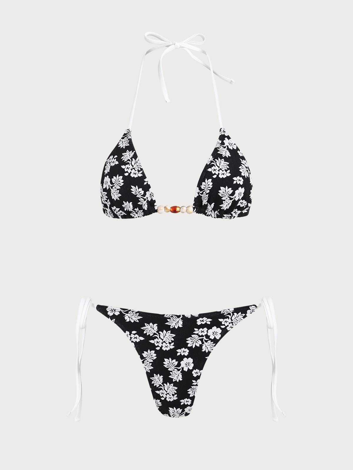 Black Contrast Beaded Bikini Set