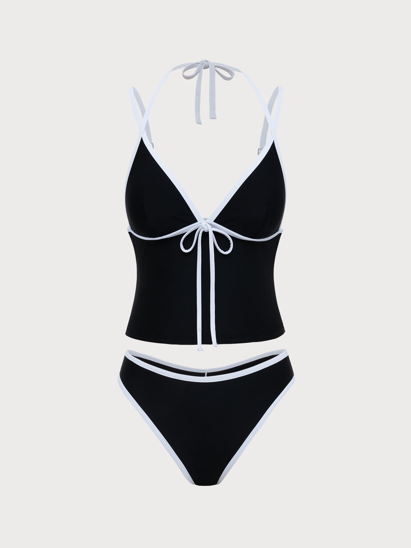 Black Contrast Color Tankini Swimsuit