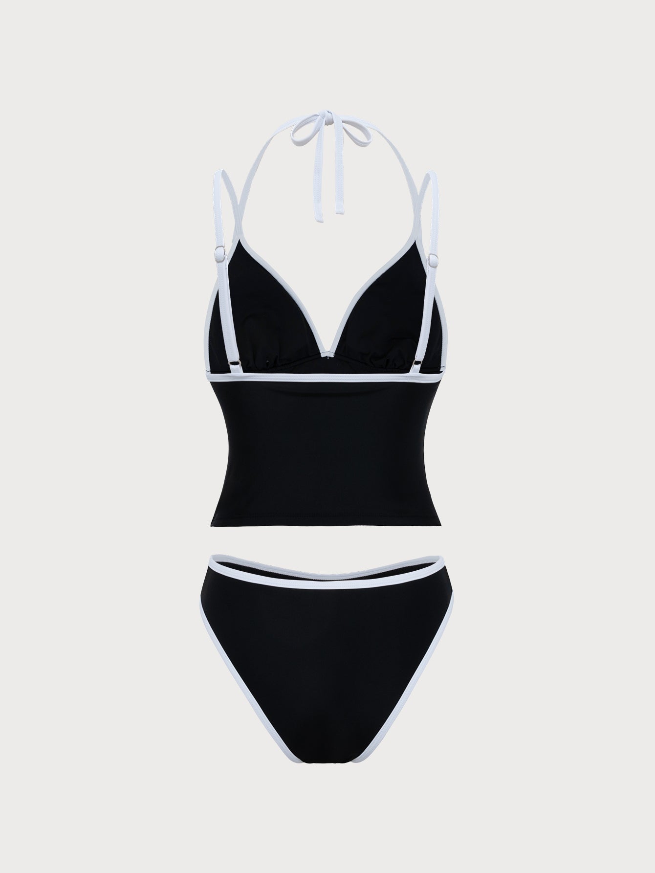 Black Contrast Color Tankini Swimsuit