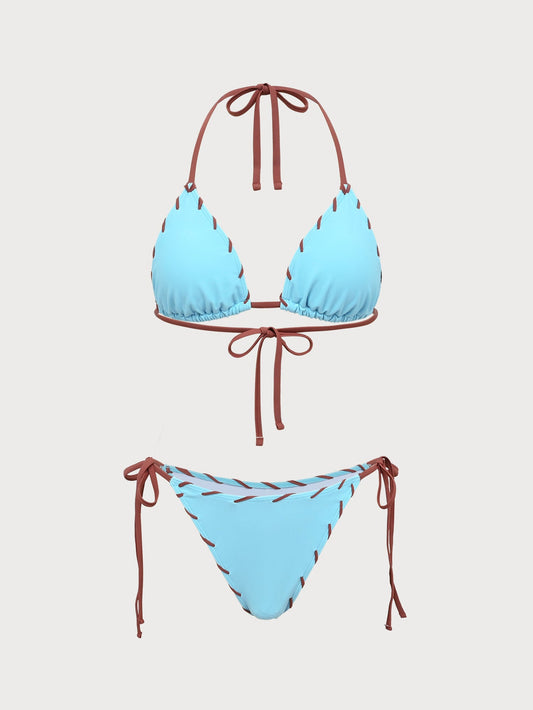 Blue Contrast Color Vintage Bikini Set