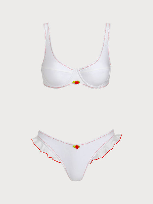 White Contrast Color Vintage Underwire Bikini Set