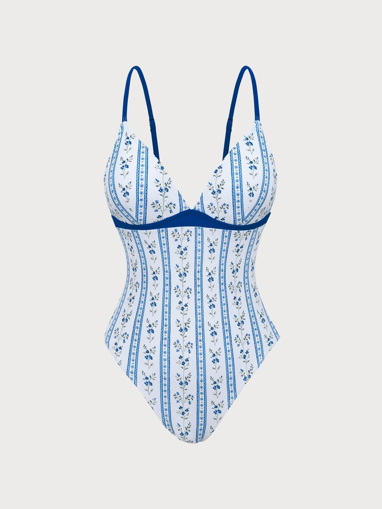 Light Blue Contrast Elegant Printed One-Piece Swimsuit