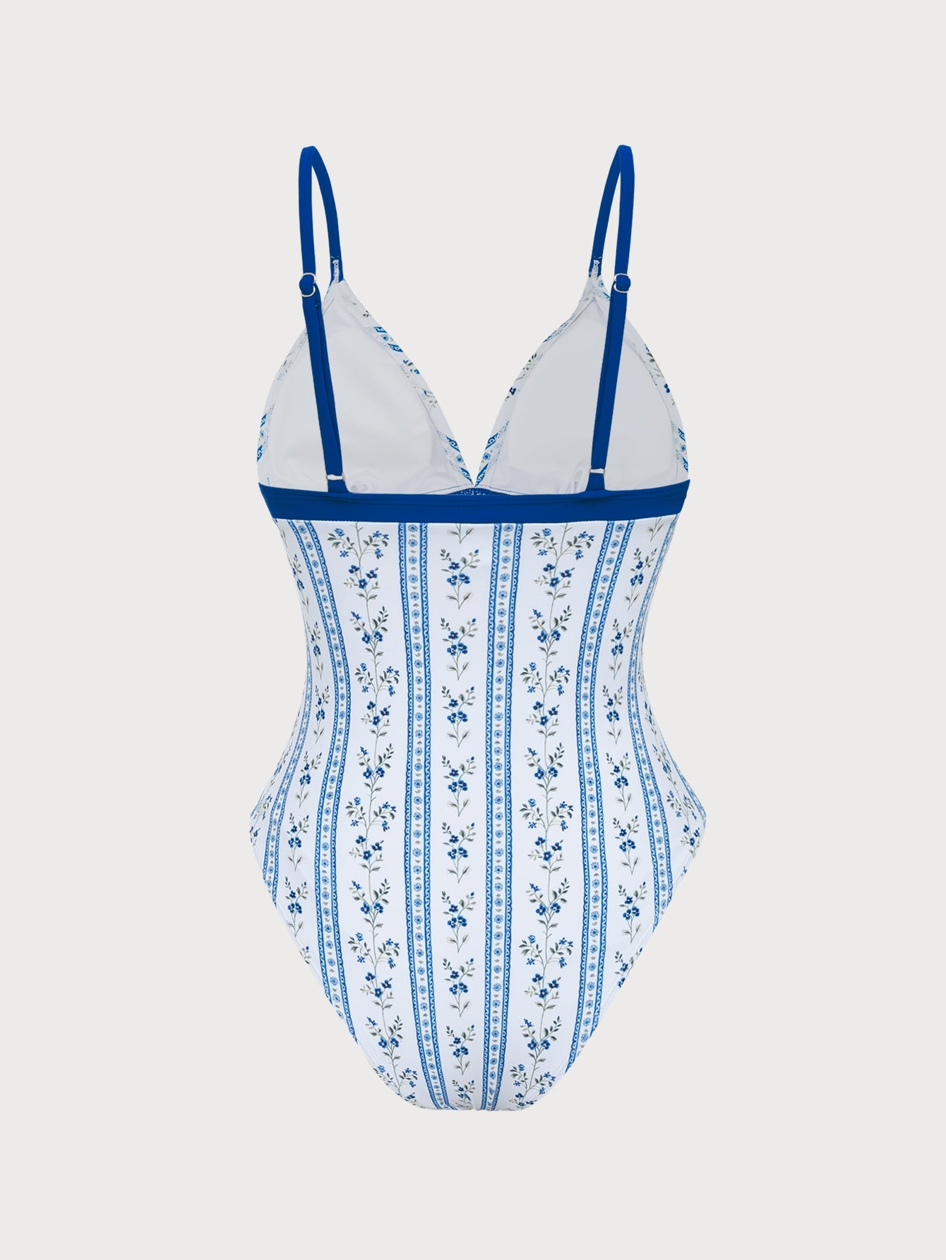 Light Blue Contrast Elegant Printed One-Piece Swimsuit