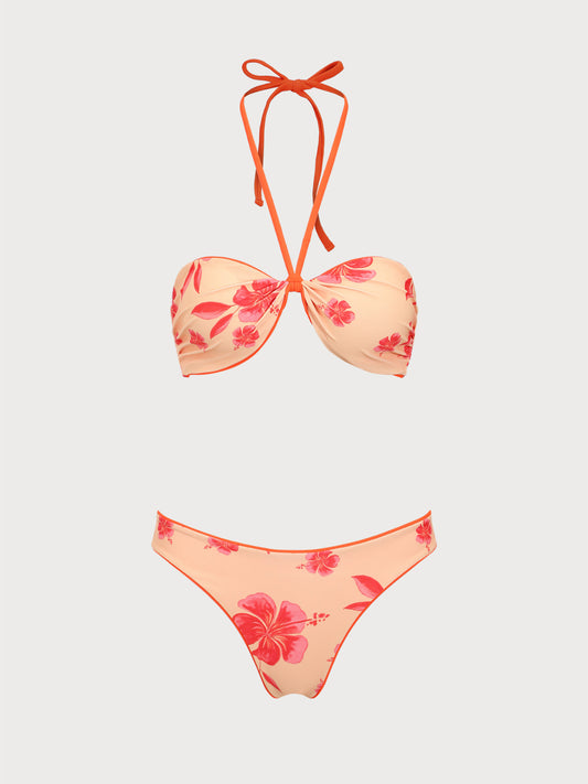 Orange Contrast Floral Bikini Set