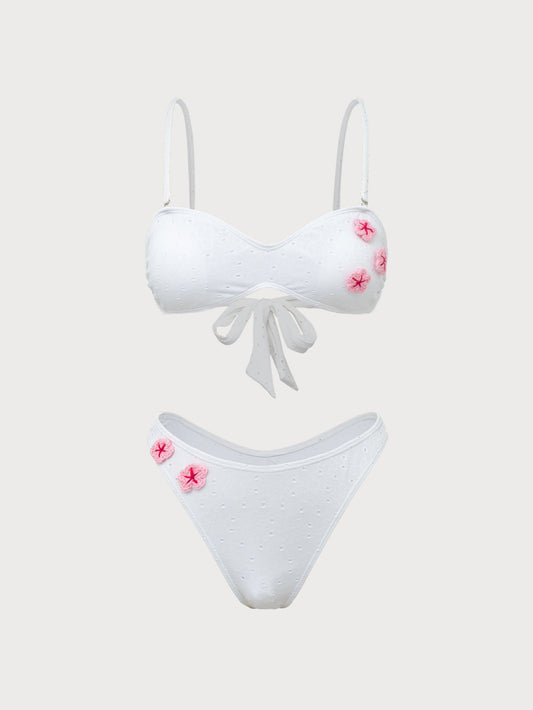 White Contrast Floral Bikini Set