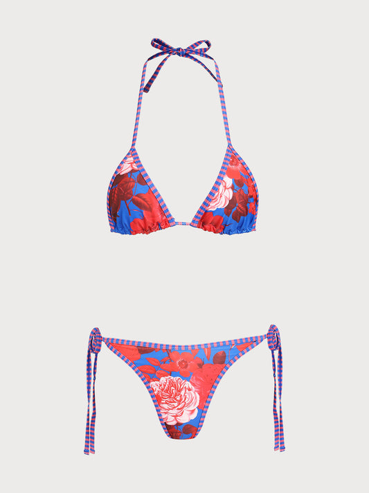 Blue Contrast Floral Print Bikini Set