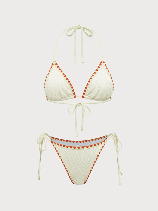 White Contrast Flower Bud Bikini Set
