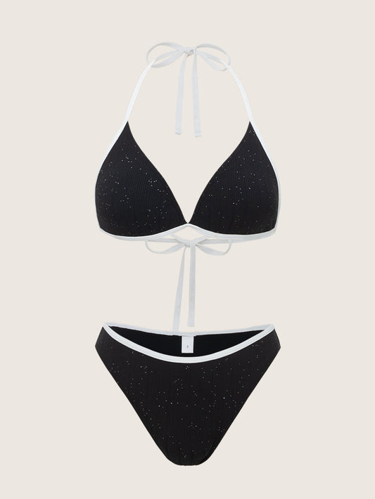 Black Contrasting Glitter Bikini Set