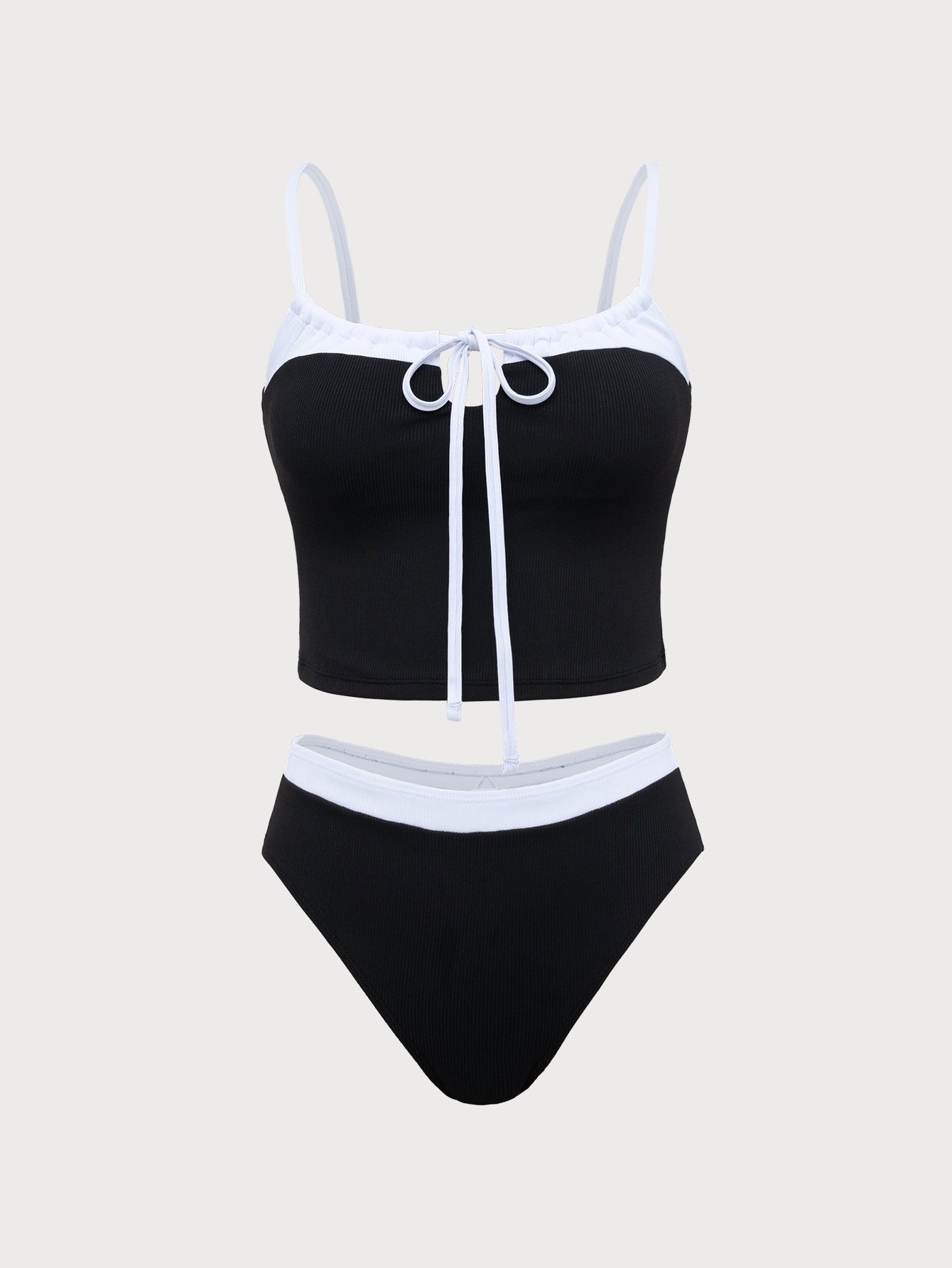 Black Contrast Hollow Tankini Swimsuit